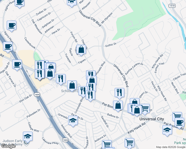 map of restaurants, bars, coffee shops, grocery stores, and more near 8770 Stoney Brook Dr in Universal City