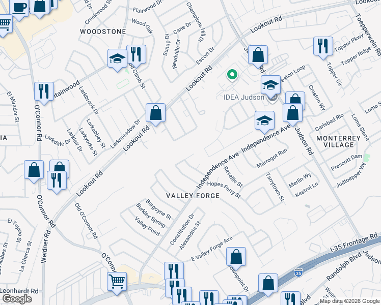 map of restaurants, bars, coffee shops, grocery stores, and more near 12939 Parton Lane in San Antonio