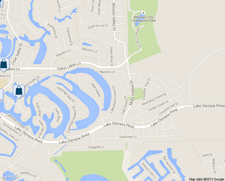 map of restaurants, bars, coffee shops, grocery stores, and more near 4226 Lakeshore Forest Drive in Missouri City