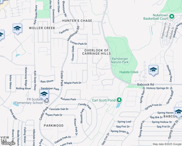 map of restaurants, bars, coffee shops, grocery stores, and more near 7410 Carriage Bay in San Antonio