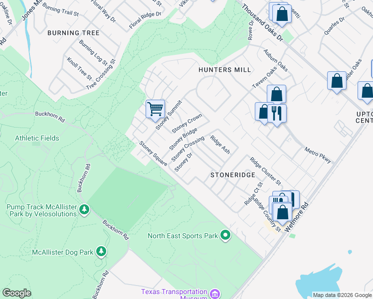 map of restaurants, bars, coffee shops, grocery stores, and more near 12058 Stoney Crossing in San Antonio