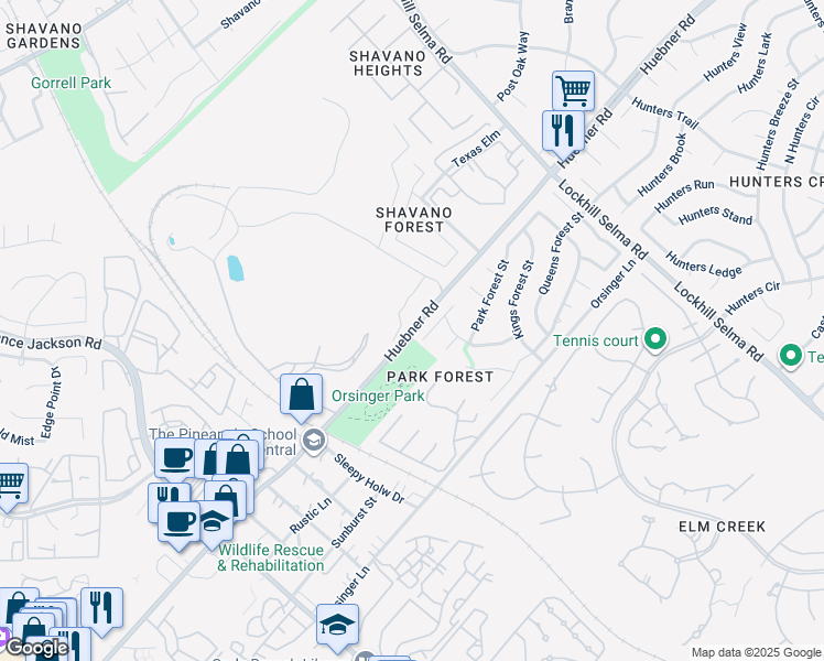 map of restaurants, bars, coffee shops, grocery stores, and more near 12703 Path Finder Lane in San Antonio