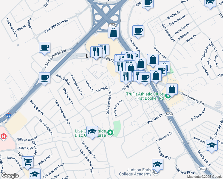 map of restaurants, bars, coffee shops, grocery stores, and more near 12818 Old Spanish Trail in Live Oak
