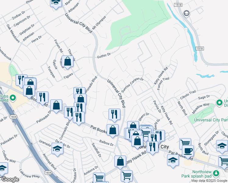 map of restaurants, bars, coffee shops, grocery stores, and more near 8762 Park Olympia in Universal City