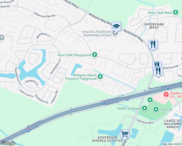 map of restaurants, bars, coffee shops, grocery stores, and more near 1723 Clifton Hills Lane in Richmond