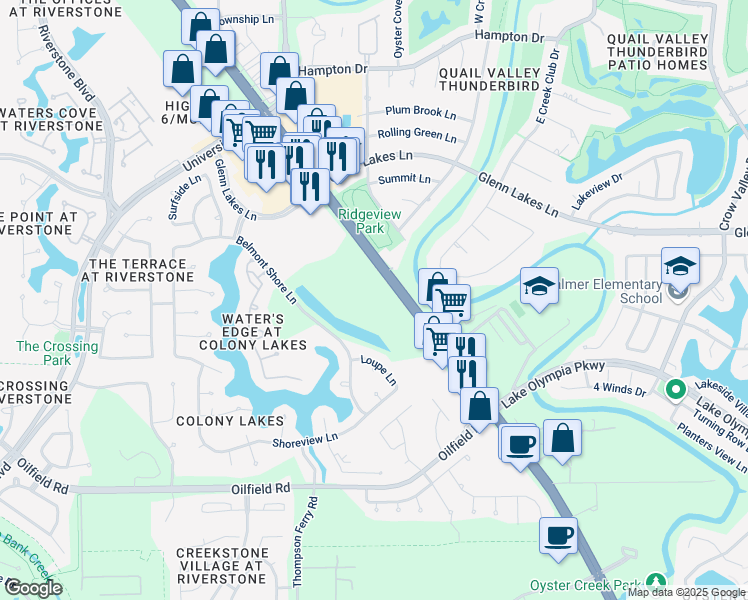 map of restaurants, bars, coffee shops, grocery stores, and more near 6502-6848 State Highway 6 in Missouri City