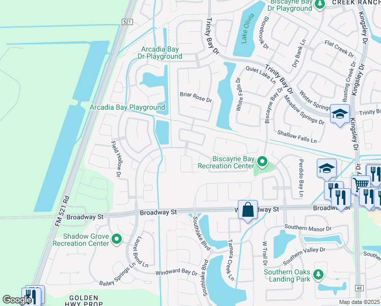map of restaurants, bars, coffee shops, grocery stores, and more near 13603 Castlebay Park Lane in Pearland