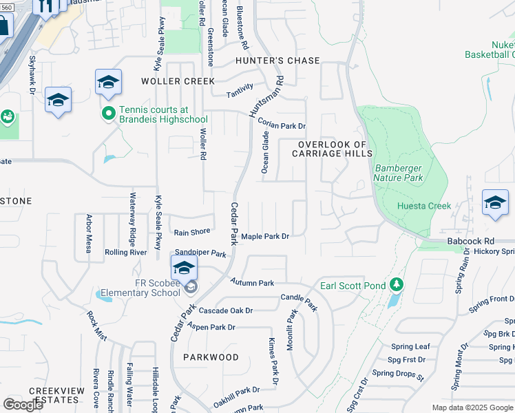 map of restaurants, bars, coffee shops, grocery stores, and more near 12843 Hunting Bear in San Antonio
