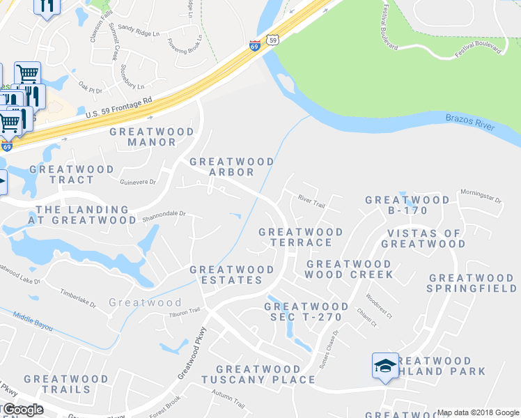 map of restaurants, bars, coffee shops, grocery stores, and more near 8815 Chipping Rock Drive in Sugar Land