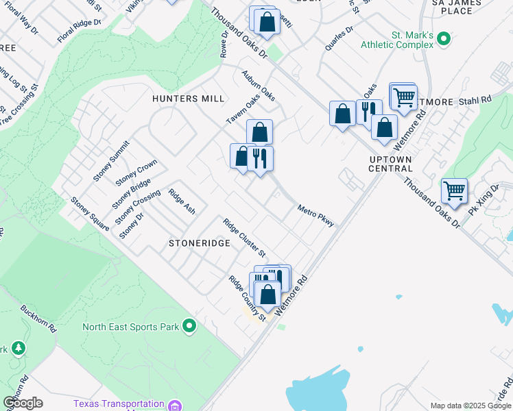 map of restaurants, bars, coffee shops, grocery stores, and more near 13851 Griffin Ridge Drive in San Antonio