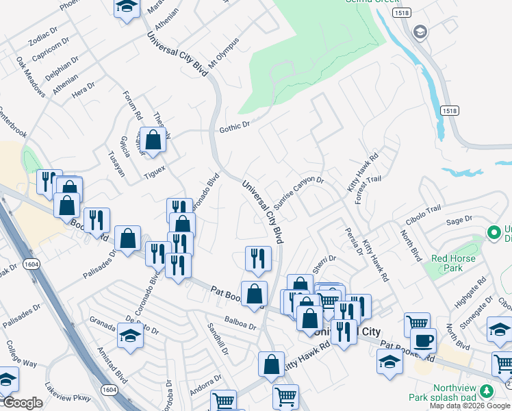 map of restaurants, bars, coffee shops, grocery stores, and more near 8762 Park Olympia in Universal City