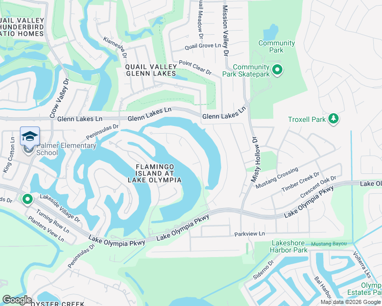 map of restaurants, bars, coffee shops, grocery stores, and more near 110 Island Boulevard in Missouri City