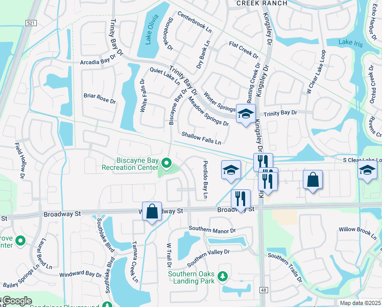 map of restaurants, bars, coffee shops, grocery stores, and more near 13109 Shoalwater Lane in Pearland