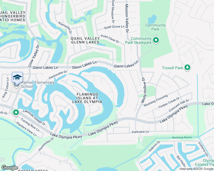 map of restaurants, bars, coffee shops, grocery stores, and more near 110 Island Boulevard in Missouri City