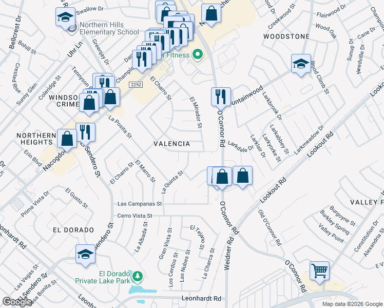 map of restaurants, bars, coffee shops, grocery stores, and more near 13207 De La Vista Street in San Antonio