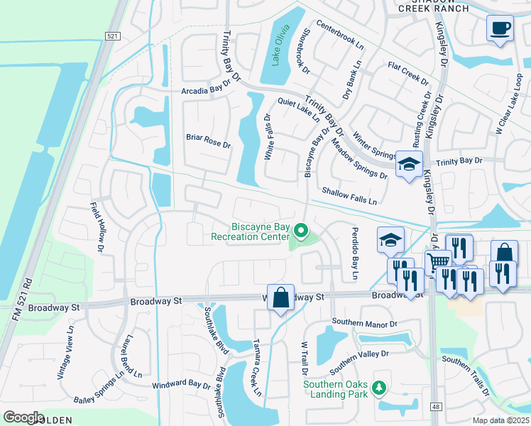 map of restaurants, bars, coffee shops, grocery stores, and more near 2801 Enchanted Lake Drive in Pearland