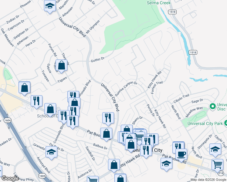 map of restaurants, bars, coffee shops, grocery stores, and more near 501 Sunrise Canyon Drive in Universal City
