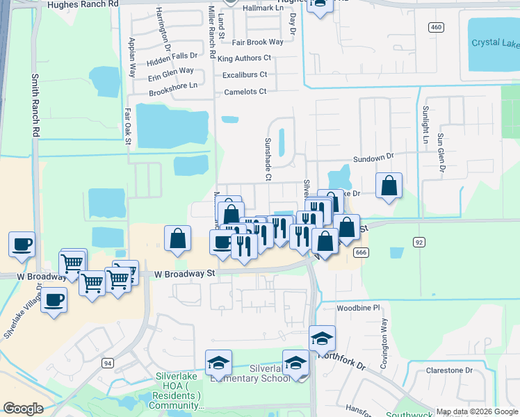 map of restaurants, bars, coffee shops, grocery stores, and more near 9619 Landon Lake Drive in Pearland