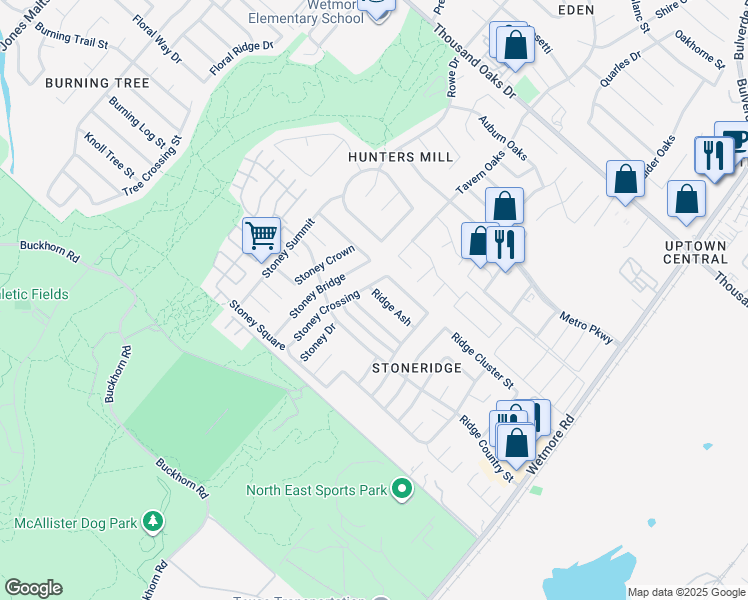 map of restaurants, bars, coffee shops, grocery stores, and more near 3412 Ridge Smoke in San Antonio