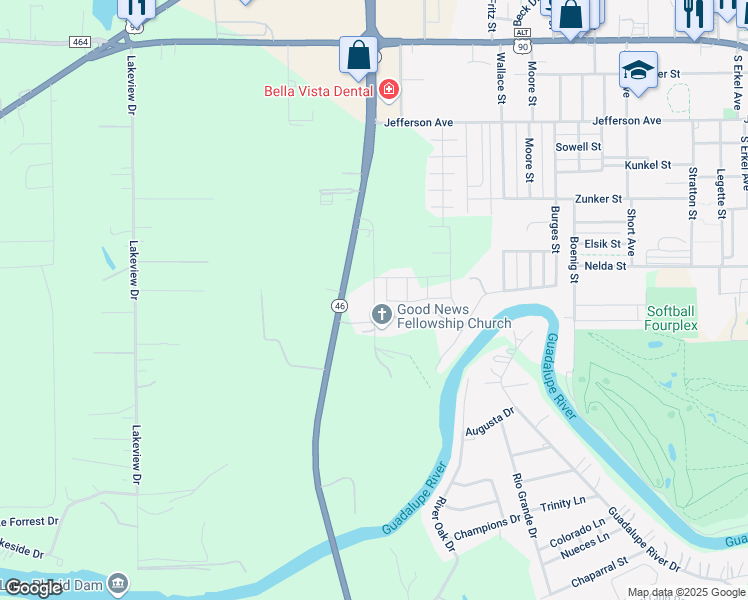 map of restaurants, bars, coffee shops, grocery stores, and more near 1074 B and B Road in Seguin