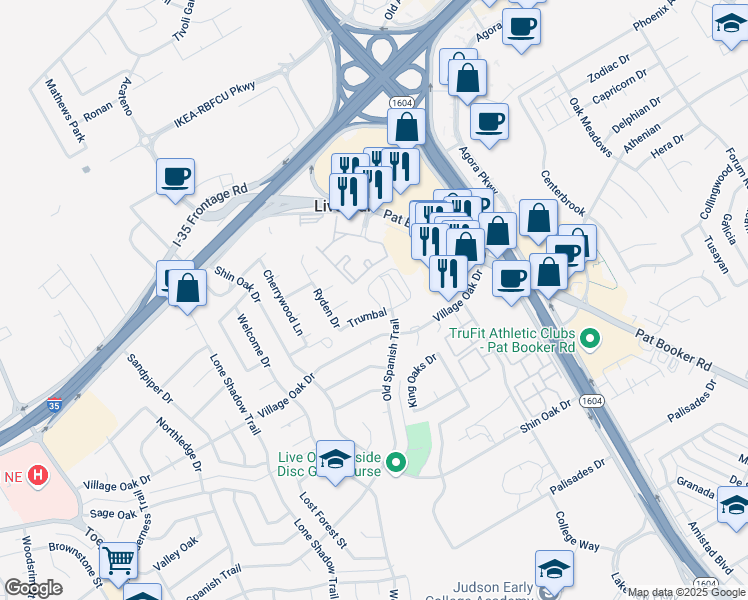 map of restaurants, bars, coffee shops, grocery stores, and more near 7811 Trumbal in Live Oak