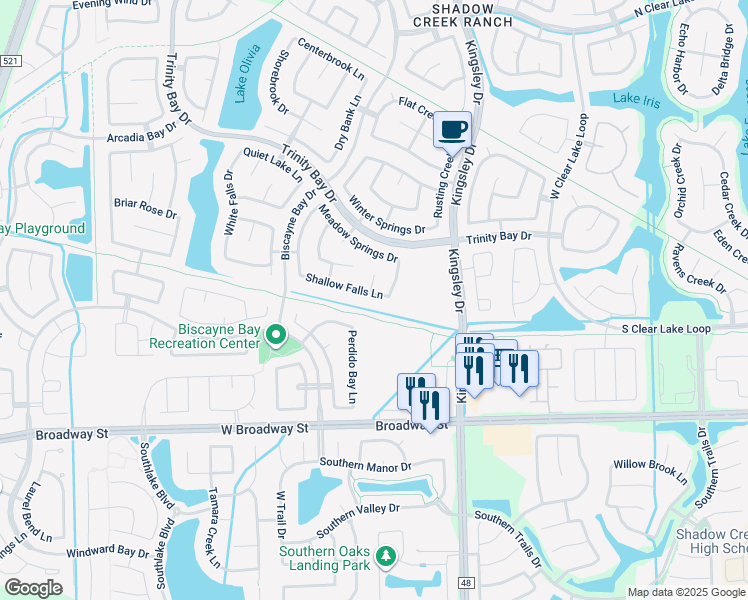 map of restaurants, bars, coffee shops, grocery stores, and more near 13008 Shallow Falls Lane in Pearland