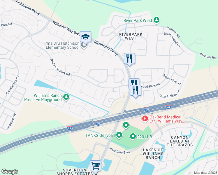 map of restaurants, bars, coffee shops, grocery stores, and more near 1911 Autumn Field Lane in Richmond
