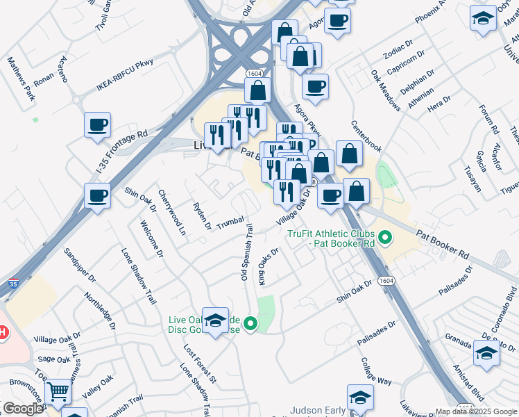 map of restaurants, bars, coffee shops, grocery stores, and more near 999 Trumbal in Live Oak