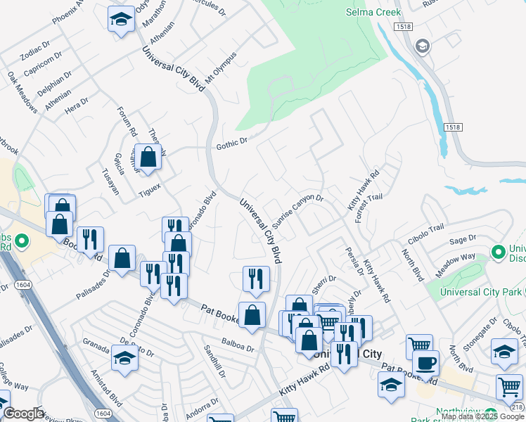 map of restaurants, bars, coffee shops, grocery stores, and more near 501 Sunrise Canyon Drive in Universal City