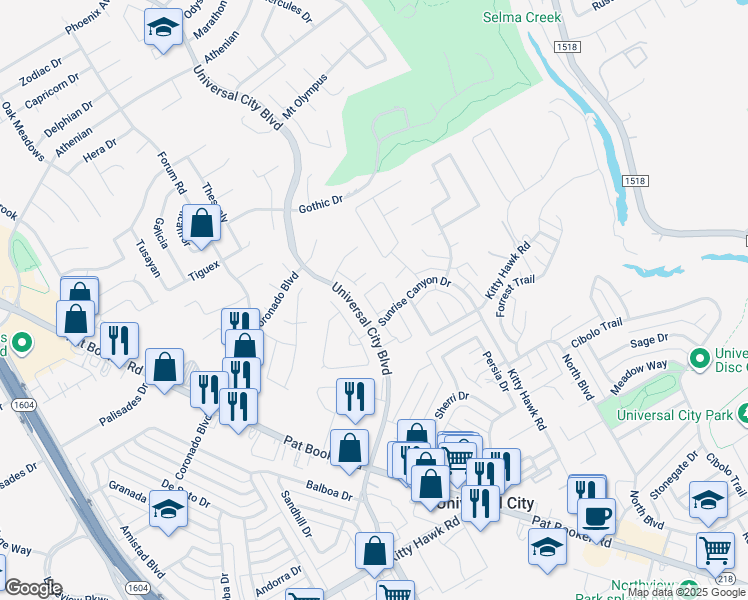map of restaurants, bars, coffee shops, grocery stores, and more near 501 Sunrise Canyon Drive in Universal City