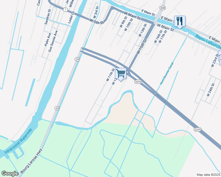 map of restaurants, bars, coffee shops, grocery stores, and more near 566 West 13th Street in Larose