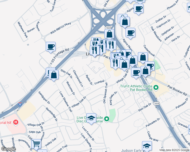 map of restaurants, bars, coffee shops, grocery stores, and more near 7811 Bovis Court in Live Oak