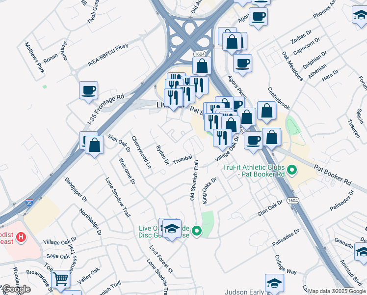map of restaurants, bars, coffee shops, grocery stores, and more near 7811 Bovis Court in Live Oak