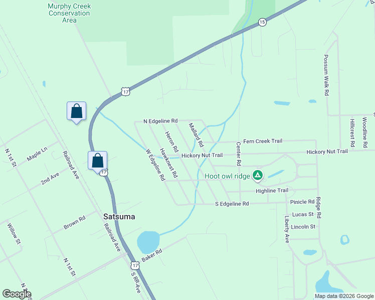 map of restaurants, bars, coffee shops, grocery stores, and more near 115 Mallard Road in Satsuma