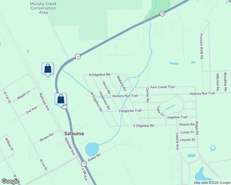 map of restaurants, bars, coffee shops, grocery stores, and more near 115 Mallard Road in Satsuma