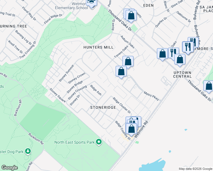 map of restaurants, bars, coffee shops, grocery stores, and more near 4111 Ashington in San Antonio