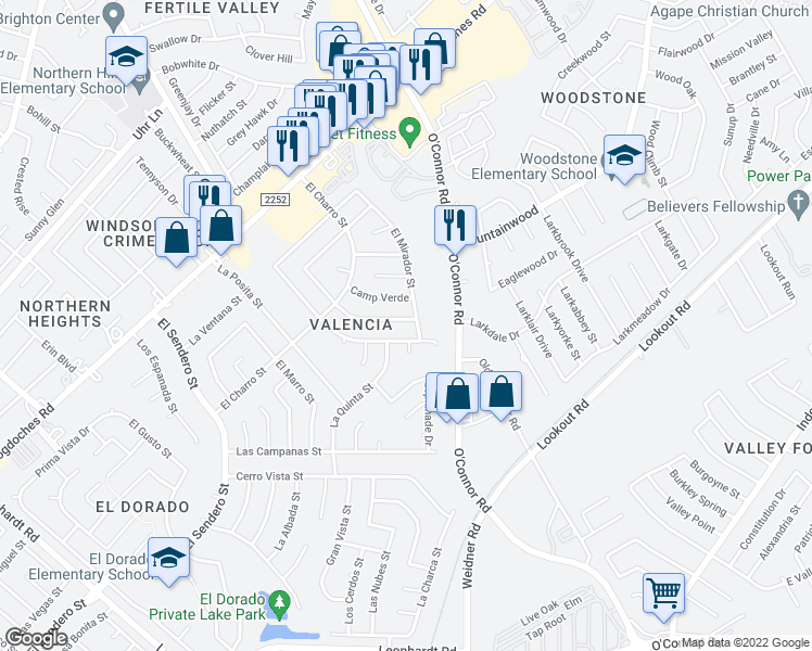 map of restaurants, bars, coffee shops, grocery stores, and more near 5142 El Capitan Street in San Antonio