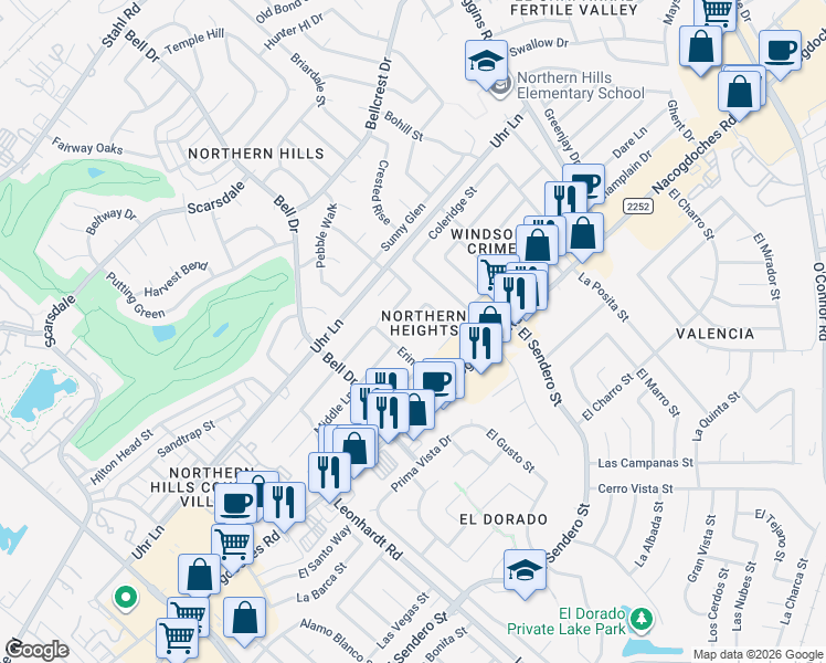 map of restaurants, bars, coffee shops, grocery stores, and more near 4810 Aspen View in San Antonio