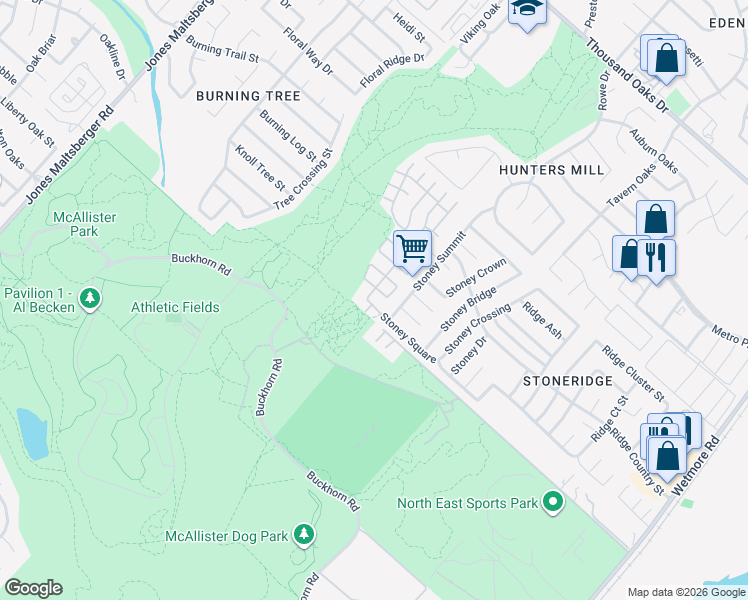 map of restaurants, bars, coffee shops, grocery stores, and more near 3114 Stoney Fork in San Antonio