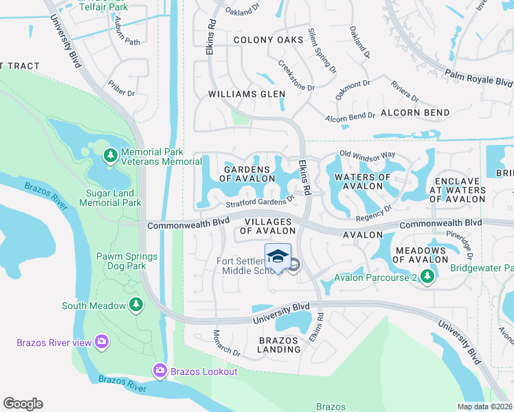 map of restaurants, bars, coffee shops, grocery stores, and more near 5907 Stratford Gardens Drive in Sugar Land