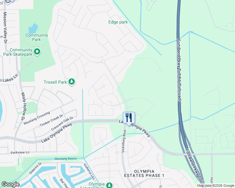map of restaurants, bars, coffee shops, grocery stores, and more near 4131 Chester Bay Lane in Missouri City