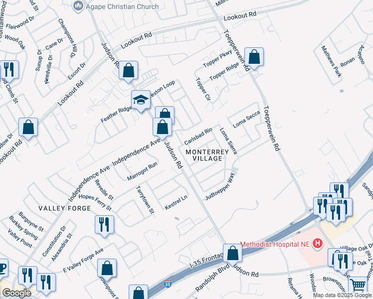map of restaurants, bars, coffee shops, grocery stores, and more near 13235 Chavez Circle in San Antonio