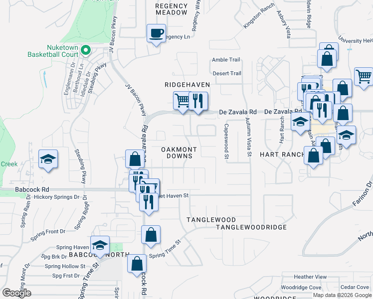 map of restaurants, bars, coffee shops, grocery stores, and more near 6311 Stable Farm in San Antonio