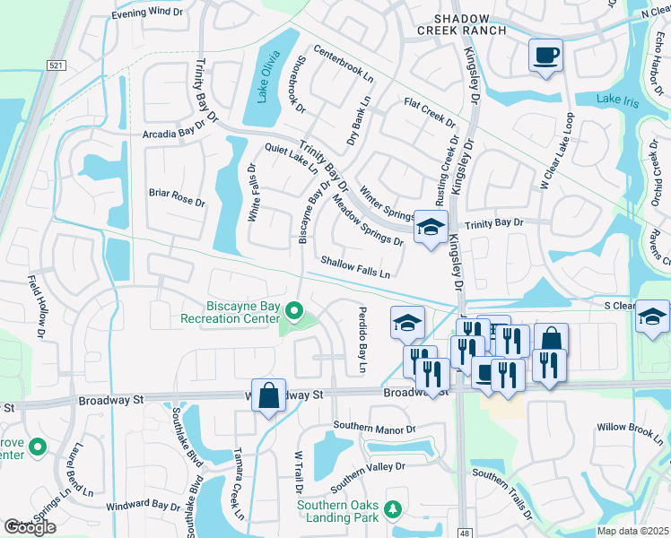 map of restaurants, bars, coffee shops, grocery stores, and more near 13112 Shallow Falls Lane in Pearland