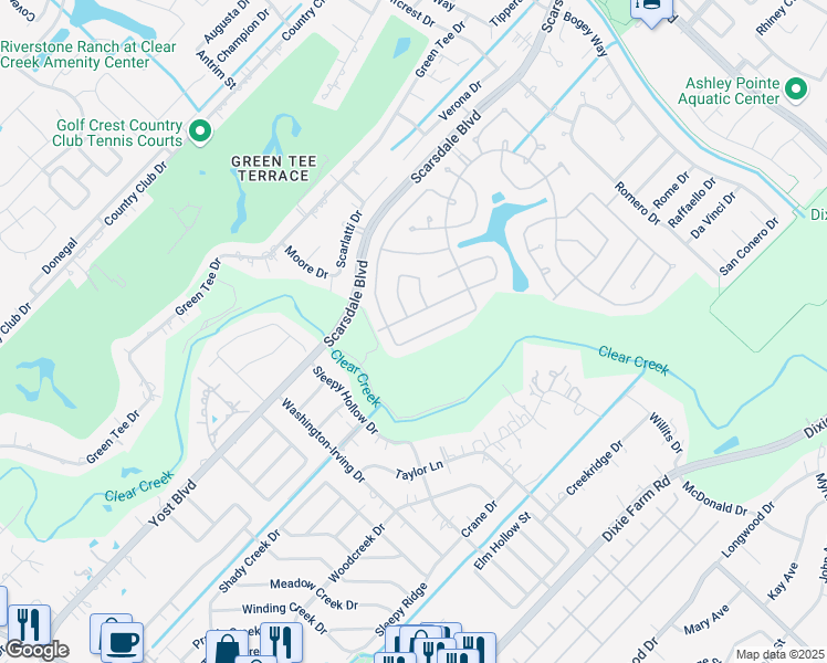 map of restaurants, bars, coffee shops, grocery stores, and more near 1631 Berlino Drive in Pearland