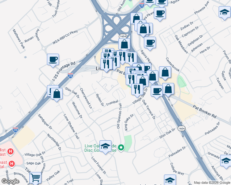 map of restaurants, bars, coffee shops, grocery stores, and more near 7811 Bovis Court in Live Oak