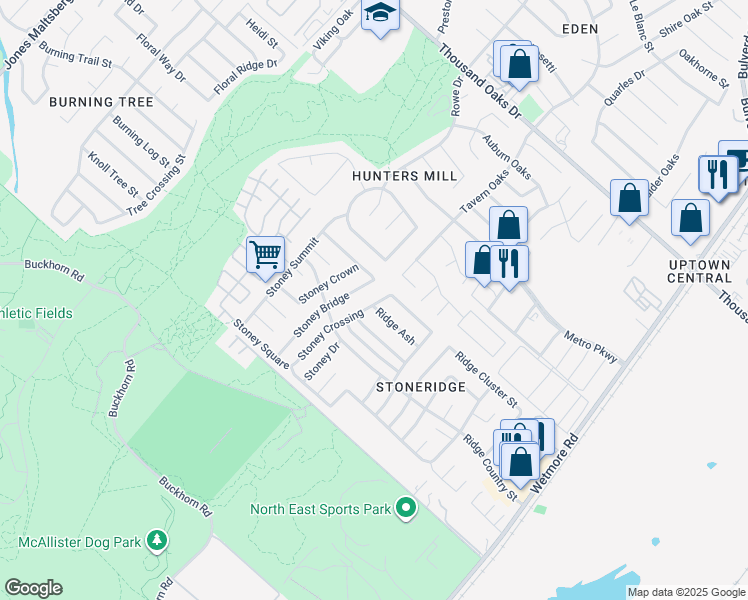 map of restaurants, bars, coffee shops, grocery stores, and more near 12136 Stoney Bridge in San Antonio
