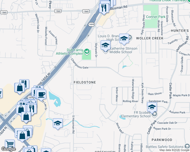 map of restaurants, bars, coffee shops, grocery stores, and more near 12534 Rio Paloma in San Antonio