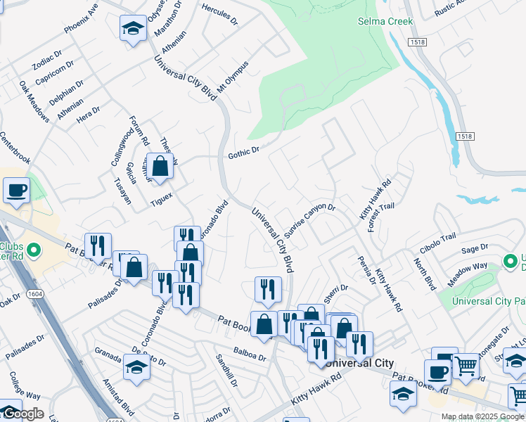 map of restaurants, bars, coffee shops, grocery stores, and more near 8914 Merrywood in Universal City