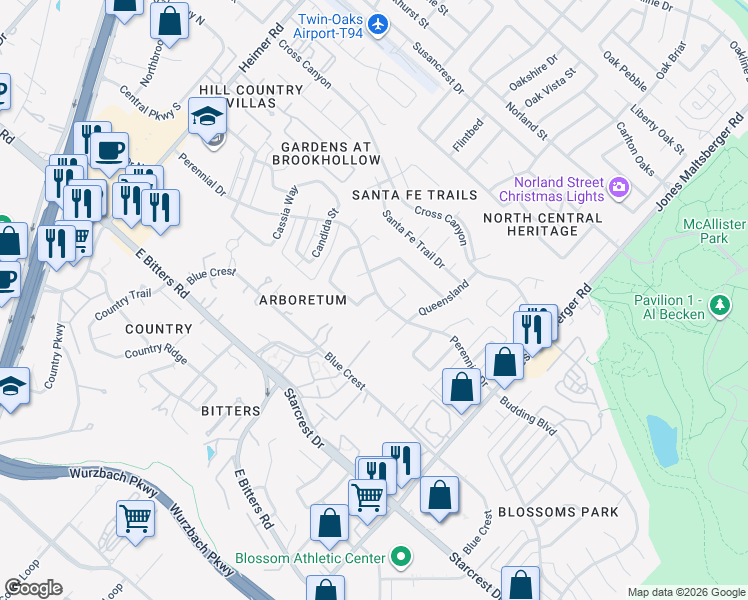 map of restaurants, bars, coffee shops, grocery stores, and more near 13310 Ox Bridge Lane in San Antonio